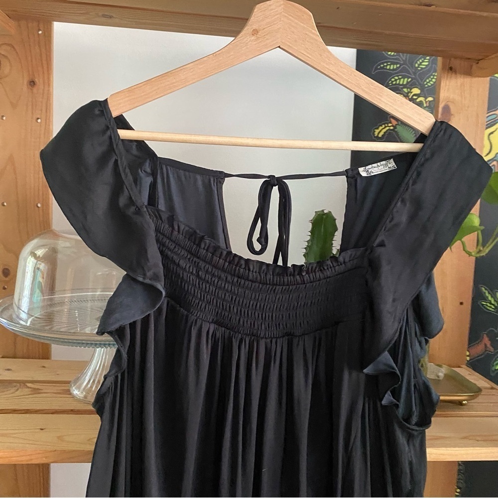 Free People Intimately Smocked Black Satin Want Your Love Mini Dress Large - Picture 10 of 15